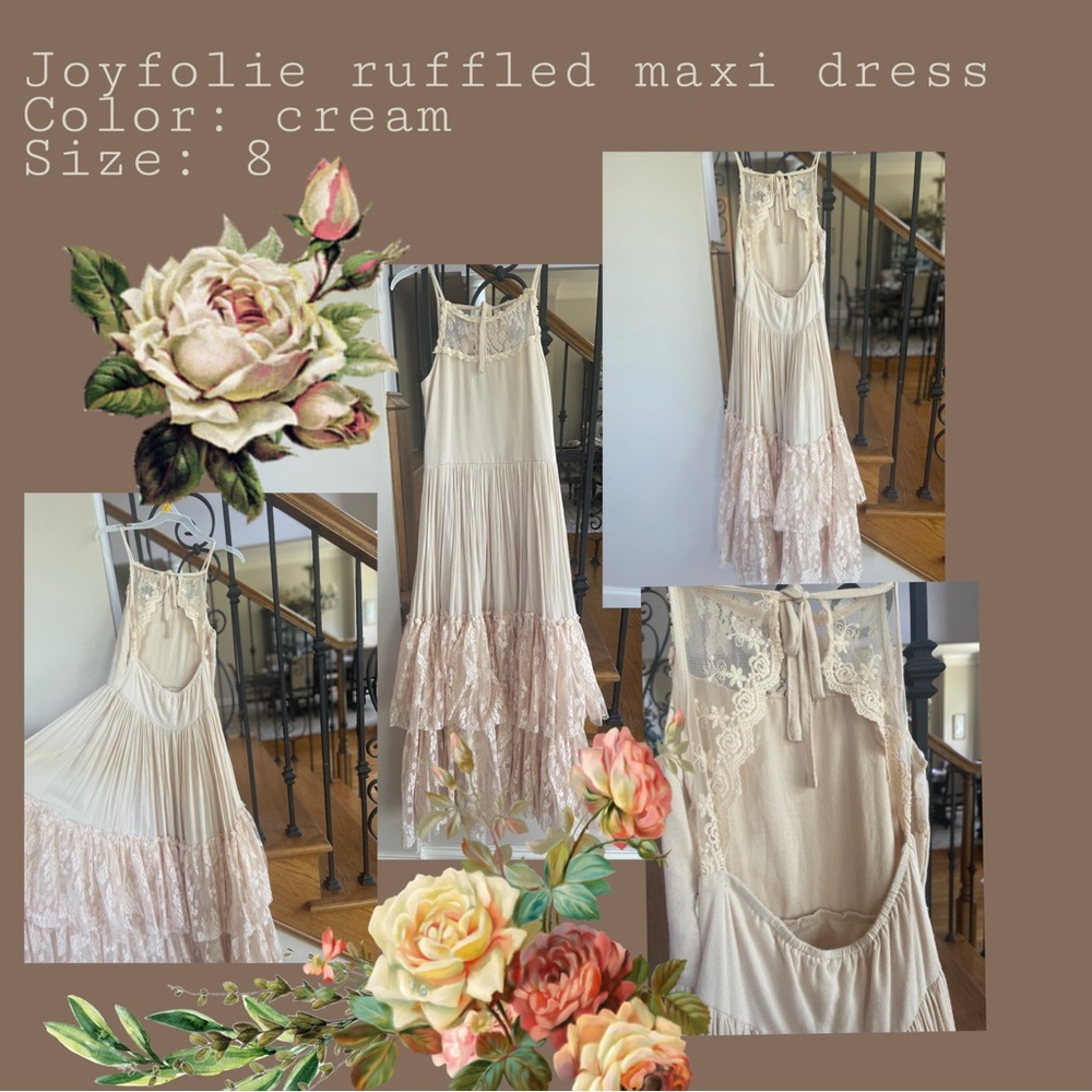 Joyfolie Cream Lace Maxi Dress